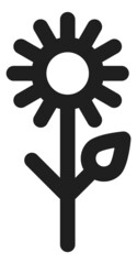 Flower icon in linear style. Blooming plant with leaf