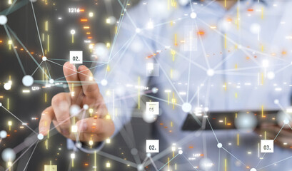 Neural network 3D illustration. Big data and cybersecurity