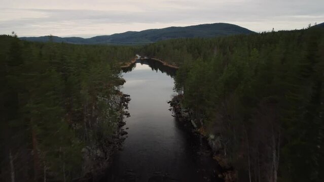 Bridge Lake Holmevatn Wide View Mountain Forest Norway 4K 30fps