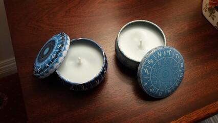 Blue peppermint candles with lids