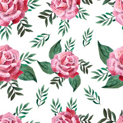 seamless pattern, red roses on a white background, watercolor illustration, suitable for printing on textiles and paper