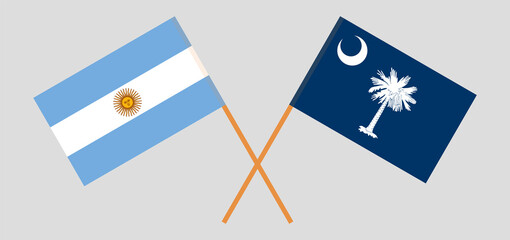 Crossed flags of Argentina and The State of South Carolina. Official colors. Correct proportion