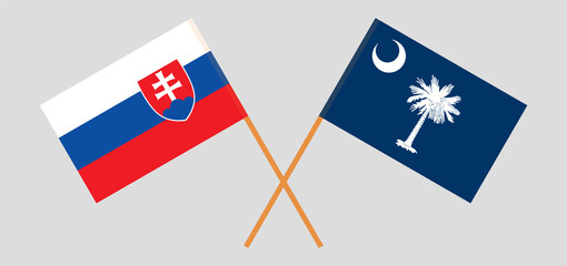 Crossed flags of Slovakia and The State of South Carolina. Official colors. Correct proportion
