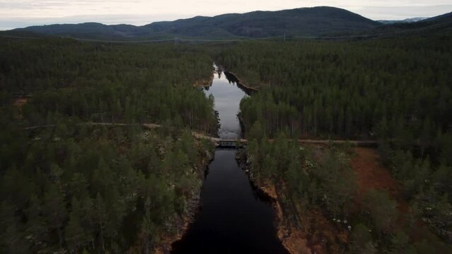 Horizontal Landrover Driveby Norwegian Forest Mountain View 4K Drone 30fps