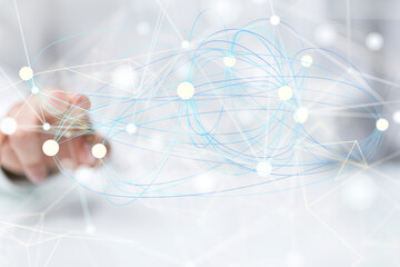 Global network. Blockchain. 3D illustration. Neural networks and artificial intelligence. Abstract