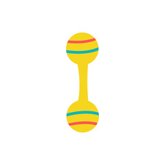 Vector illustration yellow toy rattle for baby two balls on a stick. Clip-art on a transparent background.
