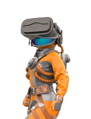 Naklejka premium astronaut girl on vr close up view