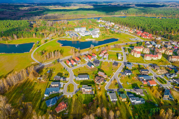 Aerial view of Birstonas city wich is located on the shore of Nemunas river in Lithuania. It's a small SPA resort with natural mineral waters.