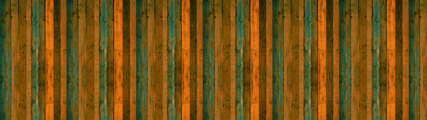Old green orange abstract colored painted rustic dark grunge wooden timber table wall floor flooring texture - wood background banner blank pattern design