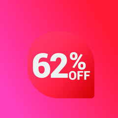 62% off Sale banner offer ad discount promotion vector banner. price discount offer. season sale promo sticker colorful background