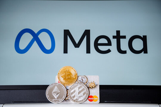 Russia Ufa February 2022: Metaverse against the background of cryptocurrency, mastercard. The company meta infinity. Blockchain technology in the new reality.