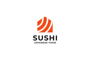 Sushi logo with house icon design vector Illustration