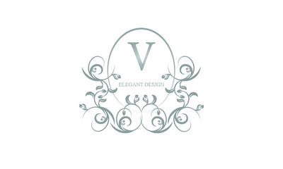 Decorative monogram in gray tones with the letter V. Logo design for restaurants, hotel cards, business. Business refined style and brand of the company.