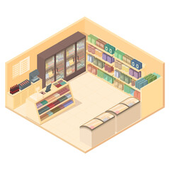 isometric small grocery store, vector illustration
