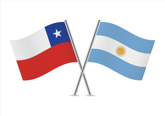 Chile and Argentina crossed flags. Chilean and Argentinian flags, isolated on white background. Vector icon set. Vector illustration. 