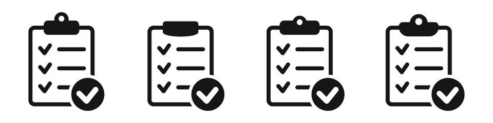 Clipboard vector icon. Task checklist icon. Task completed. Signed icon of an approved document. Project completed.