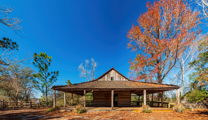Fototapeta na wymiar Beautiful log cabin along the Texas Native Trail