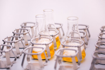 Chemical studies in the laboratory of the lab technology of experiments and manufacturing, chemical analyzes. Samples of substances study of the chemical composition of the fabrication.