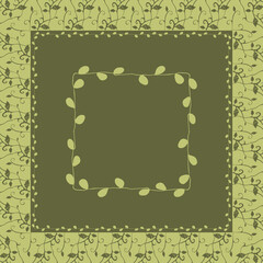 Floral monochrome pattern for design of headscarf, shawl, hijab. Frame with a border of intertwining stems, vector illustration