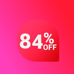 84% off Sale banner offer ad discount promotion vector banner. price discount offer. season sale promo sticker colorful background