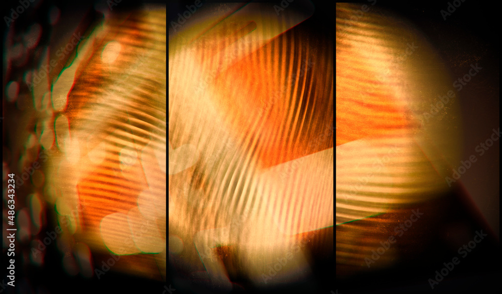 Poster abstract composition of stripes and squares with a striped texture on a dark background, blurred ima