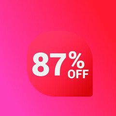 87% off Sale banner offer ad discount promotion vector banner. price discount offer. season sale promo sticker colorful background