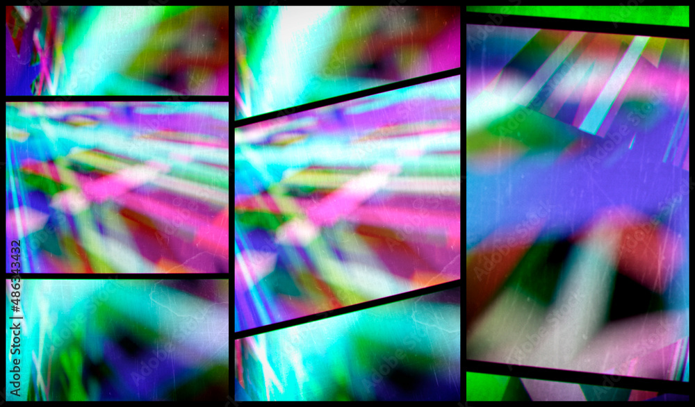 Aufkleber abstract composition of multi-colored rays and light reflections divided into fragments by black lin