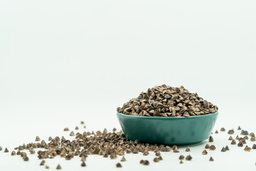 Sweet buckwheat seeds on a monochrome background