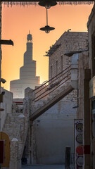 view of Souq Waqif in Doha, Qatar with Fanar building in the background