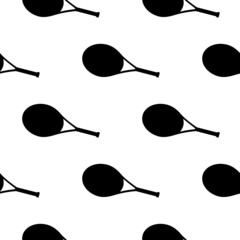 Vector seamless pattern of tennis racket black color silhouette isolated on white background