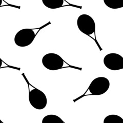 Vector seamless pattern of tennis racket black color silhouette isolated on white background