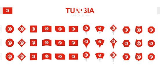 Large collection of Tunisia flags of various shapes and effects.