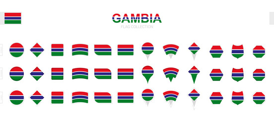 Large collection of Gambia flags of various shapes and effects.