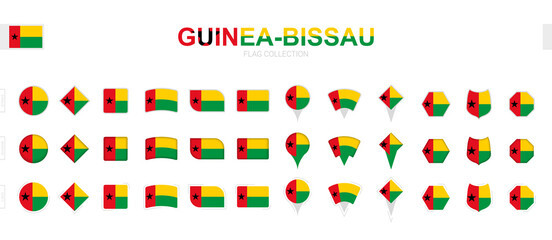 Large collection of Guinea-Bissau flags of various shapes and effects.