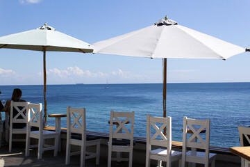 Fototapeta na wymiar summer beach restaurant terrace sea view 