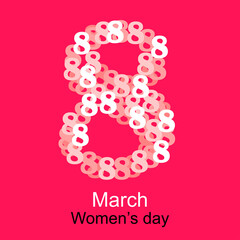 March 8 greeting card on pink background