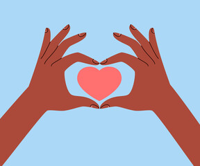 Gesture showing positive emotions. Hands in the shape of a heart with a heart in the center. Flat conceptual vector illustration.