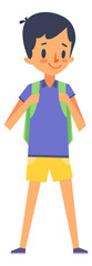 Smiling boy with school backpack. Active kid character