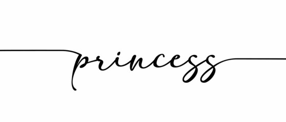 PRINCESS phrase Continuous one line calligraphy minimalistic handwritten with white background