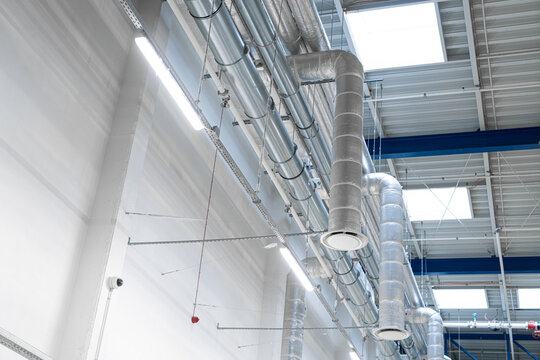 LED lighting - energy saving in the factory - large industrial hall