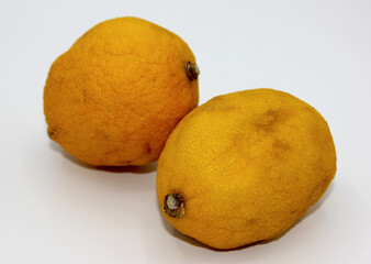 two old lemons on a white background