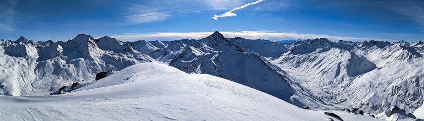 Skitour on the sentisch horn. Mountaineering in a wonderful mountain world in davos switzerland....