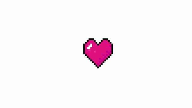 pixel art heart retro style. looped animation on white background. 8 bit computer video game, love symbol, beating pulsating heart animated 2d stock footage. saint valentine's day concept