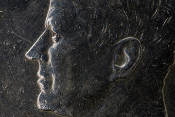 John Fitzgerald Kennedy Detail 1964 Silver Half Dollar Close Up Macro