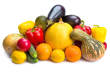 Fototapeta na wymiar Vegetables and fruits isolated on white background.
