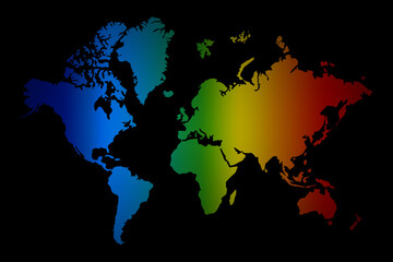 Fototapeta na wymiar Colored World Map on black background