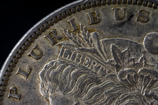 Detail Macro Shot of Liberty Morgan Dollar Pluribus Liberty Black