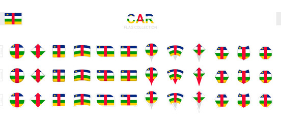Large collection of Central African Republic flags of various shapes and effects.