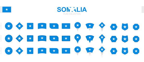 Large collection of Somalia flags of various shapes and effects.