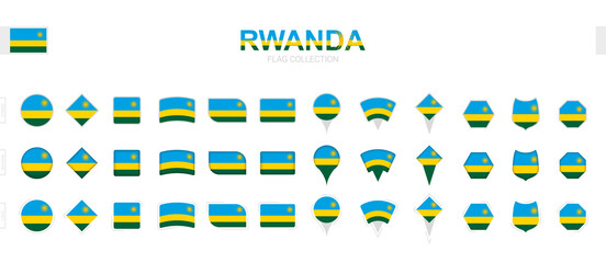 Large collection of Rwanda flags of various shapes and effects.